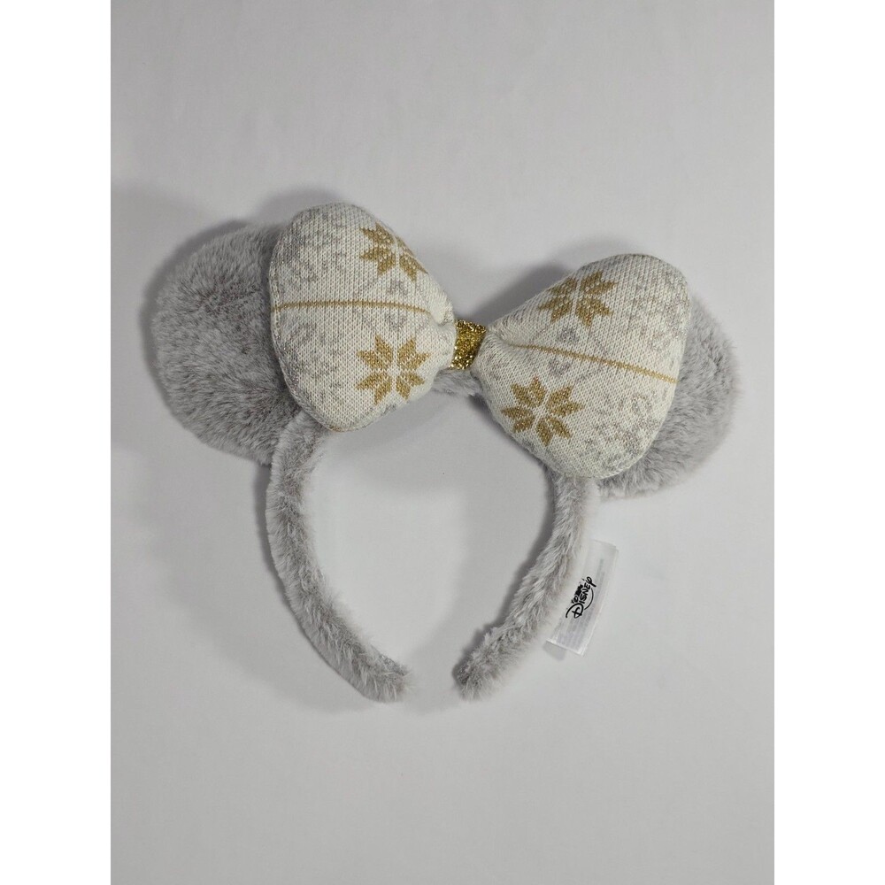 2020 Disney Christmas Winter Holiday Fuzzy Silver Gold Minnie Ears Headband